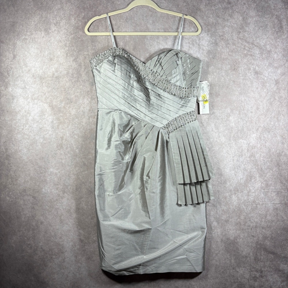 Maggy London Dress Womens 10 Gray Embellished Strapless Cocktail Prom Artsy NEW